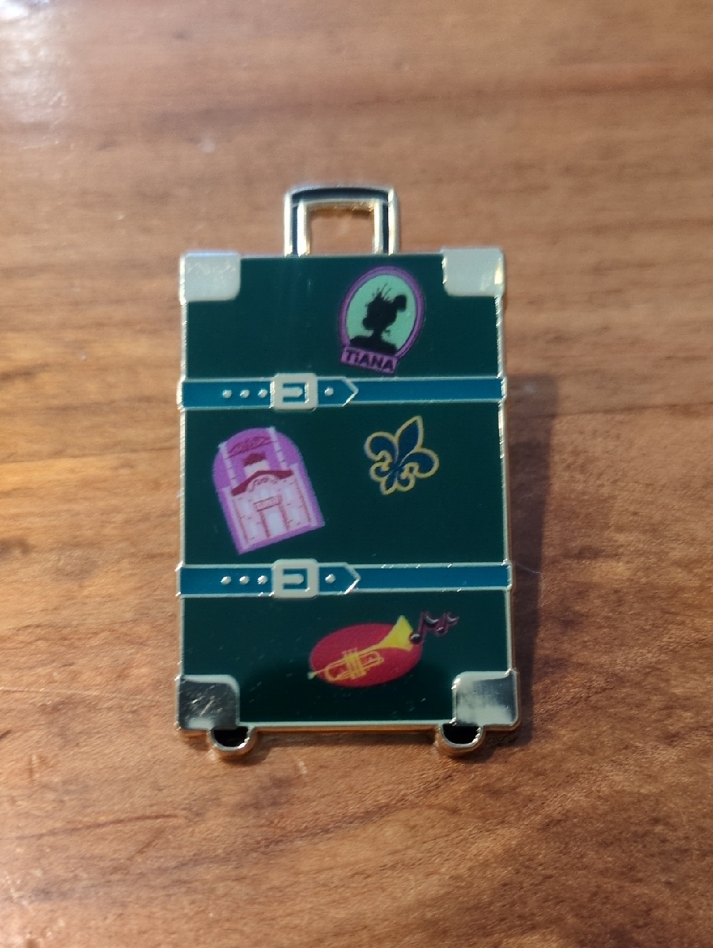 Disney Dark Green Tiana Travel Luggage Enamel Pin with Purple Accents